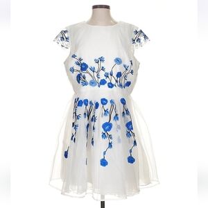 Chi Chi London Embroidered Floral Tulle Cocktail Dress White Blue Size 14